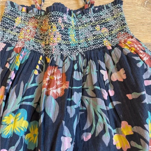 Bonpoint Navy Smocked Dress with Colorful Straps 4